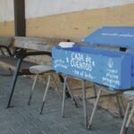 blue and white wooden table